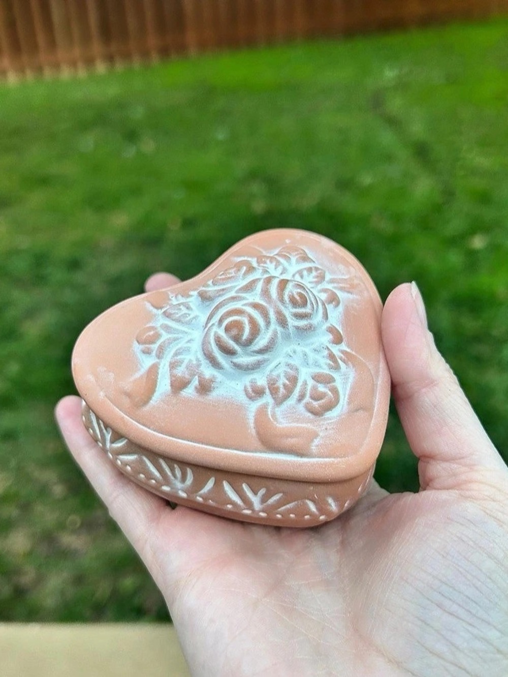 Terracotta Heart-Shaped Rose Trinket Box